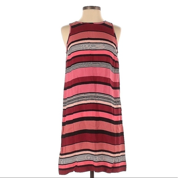 Ann Taylor LOFT Pink/Black Striped Sleeveless Crew Neck Shift Dress Small Petite - Picture 1 of 5